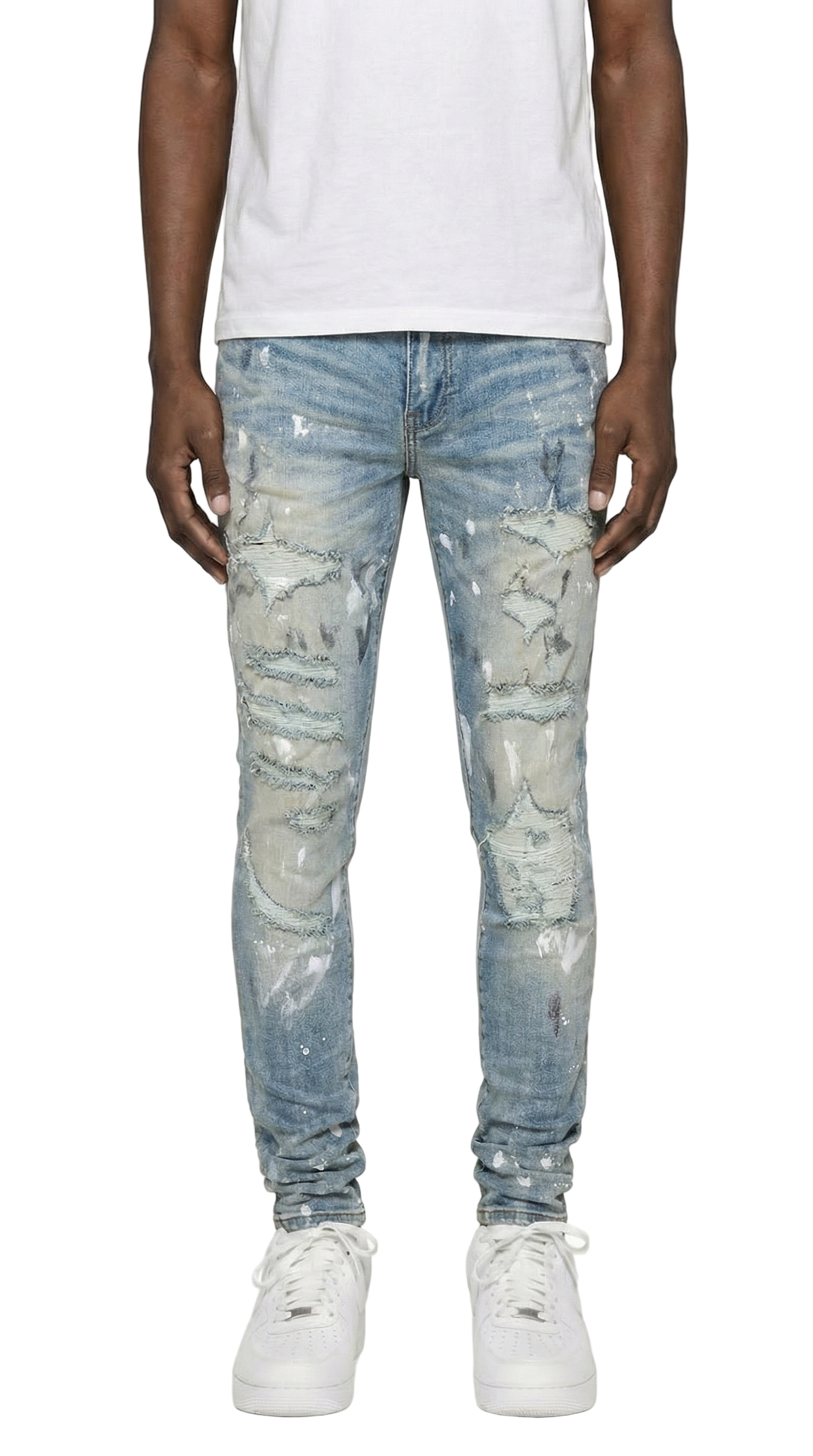 PTC1 Low Rise Slim-Fit / Bleached Indigo Shredded Splatter