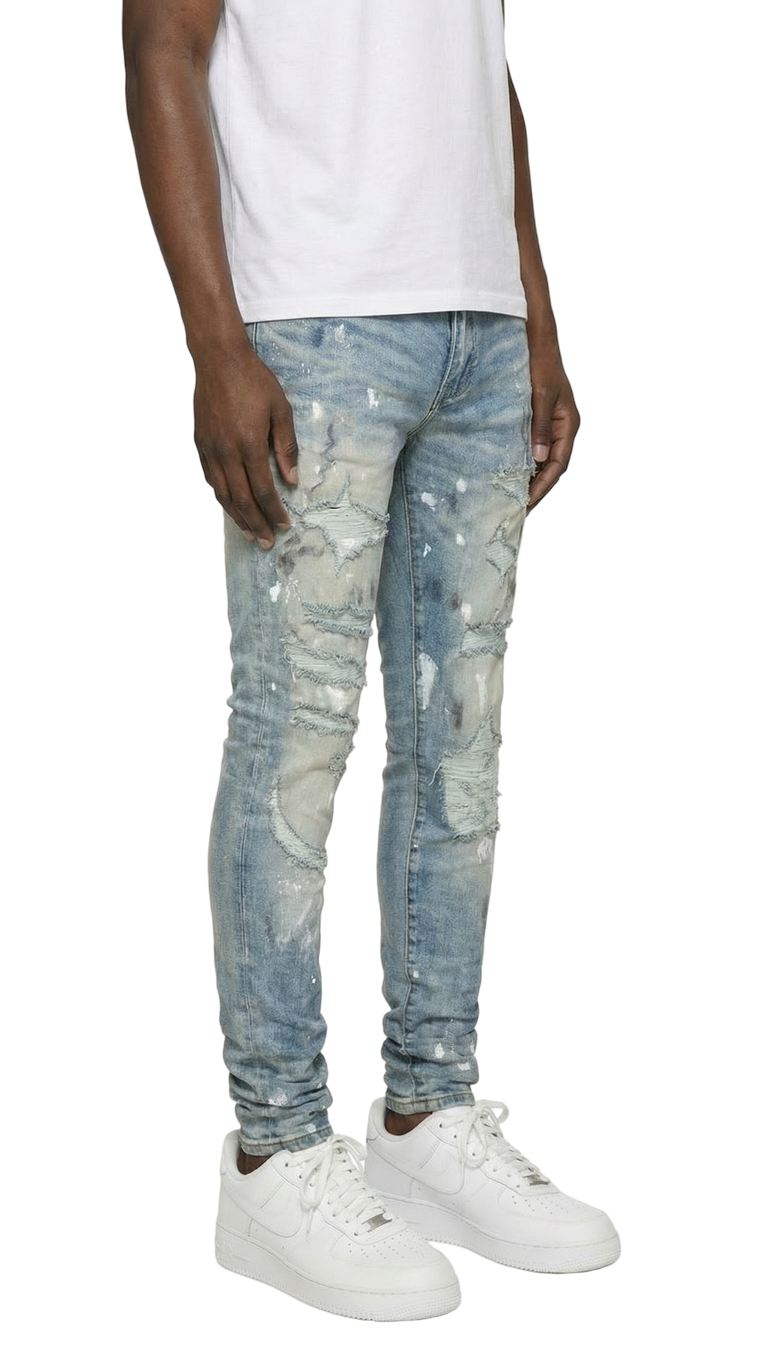 PTC1 Low Rise Slim-Fit / Bleached Indigo Shredded Splatter