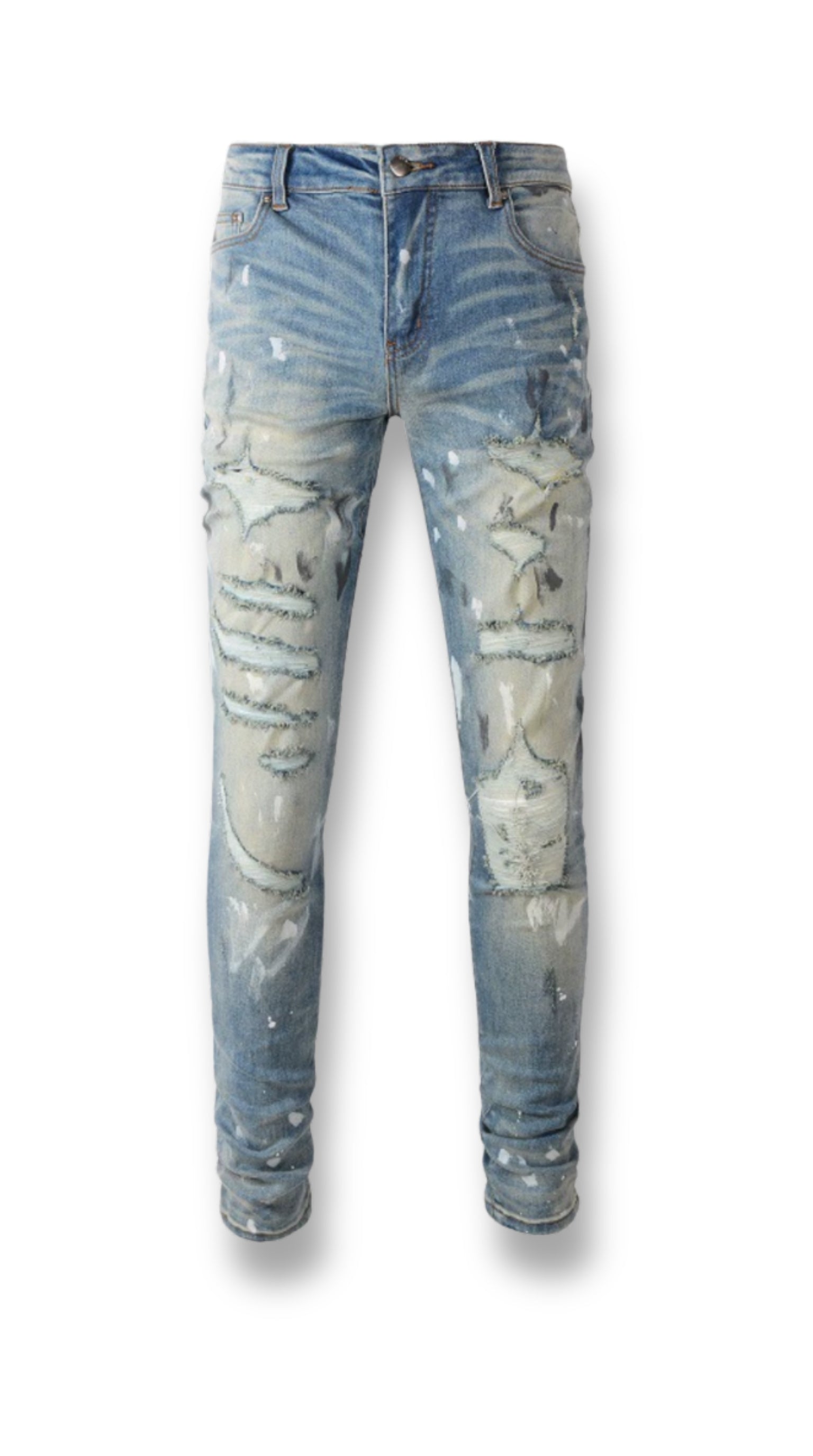 PTC1 Low Rise Slim-Fit / Bleached Indigo Shredded Splatter